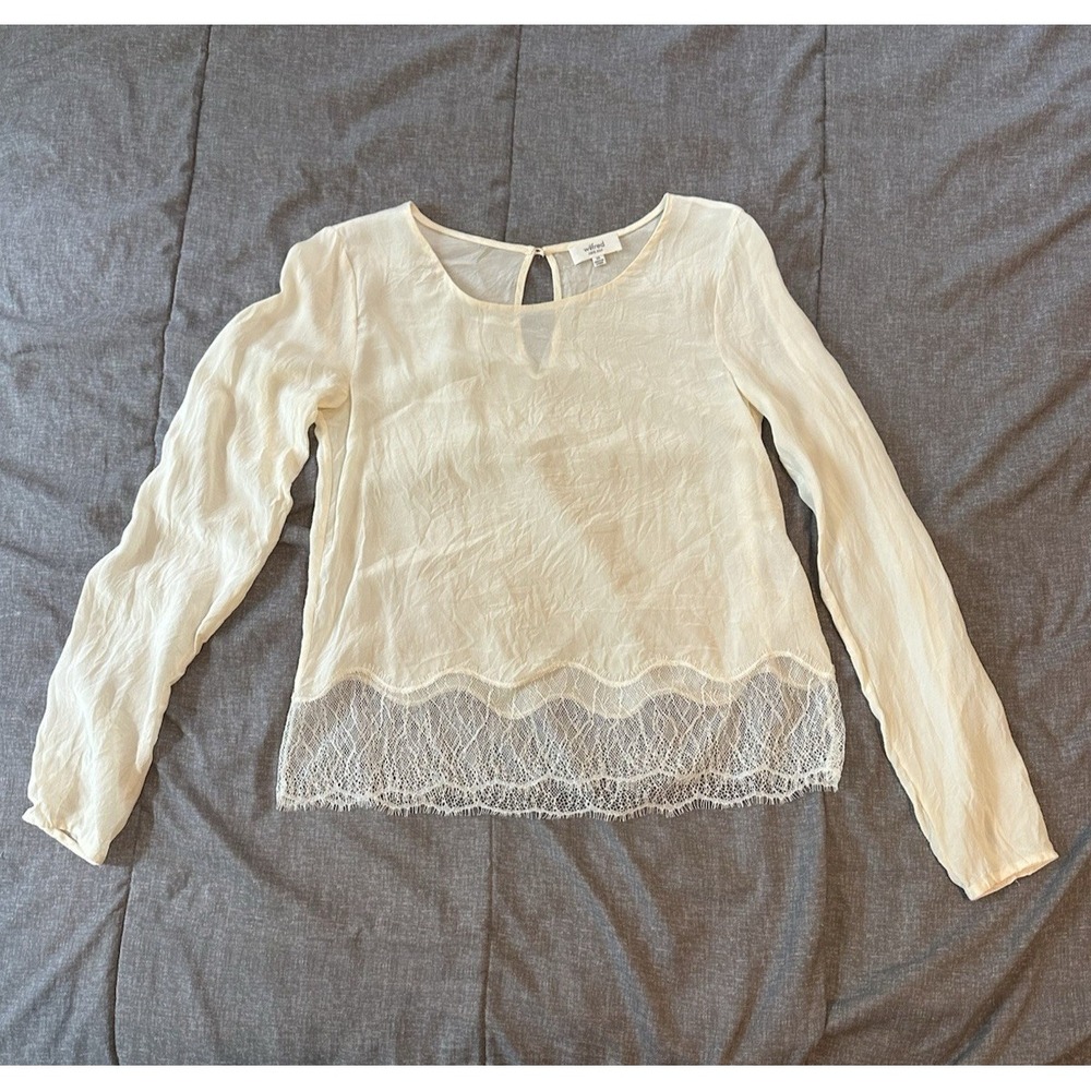 Wilfred Aritzia 100% Silk Womens Ivory Blouse XS Lace Hem Romantic Coquette Y2K